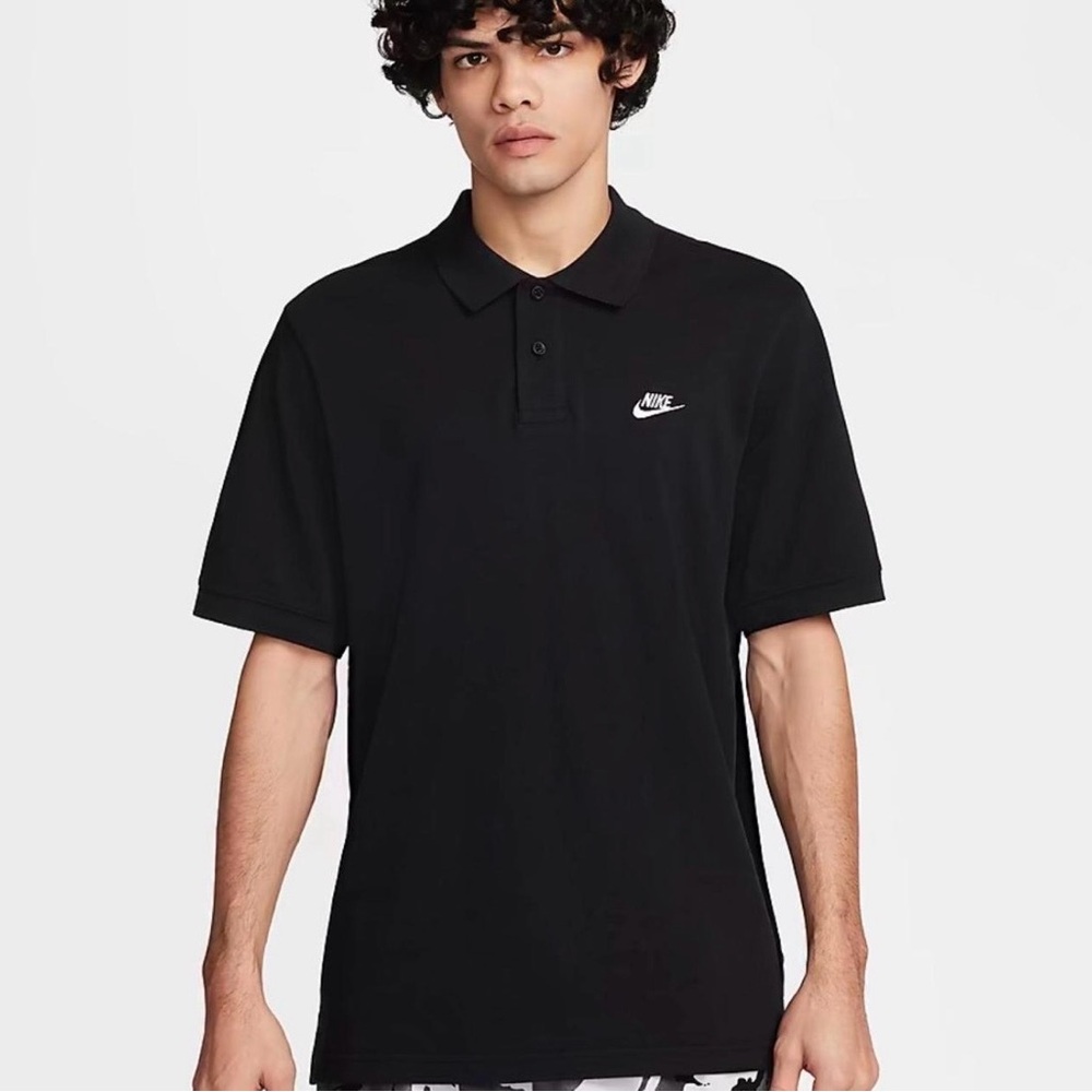 Nike Men's Black Polo Shirt with Swoosh Logo